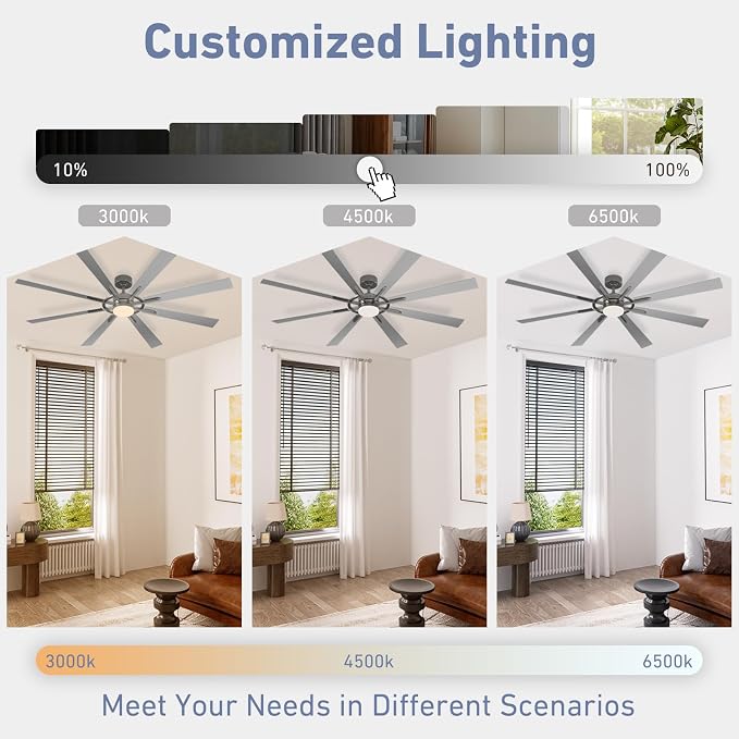 60 Inch Smart Ceiling Fan, Silver Indoor/Outdoor Ceiling Fans with Lights and Remote, Compatible with Alexa/Google/App, 3CCT