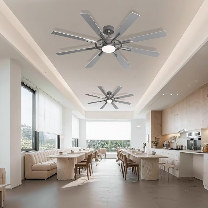 60 Inch Smart Ceiling Fan, Silver Indoor/Outdoor Ceiling Fans with Lights and Remote, Compatible with Alexa/Google/App, 3CCT