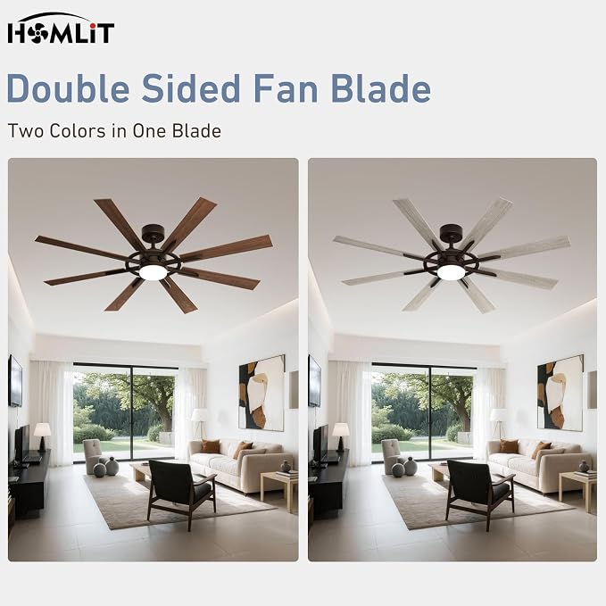 60 Inch Smart Ceiling Fan, Walnut Indoor/Outdoor Ceiling Fans with Lights and Remote, Compatible with, alternate view 4