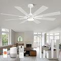 60 Inch Smart Ceiling Fan, White Indoor/Outdoor Ceiling Fans with Lights and Remote, Compatible with