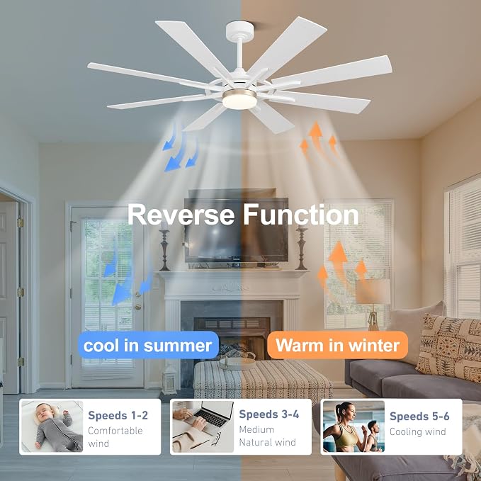 60 Inch Smart Ceiling Fan, White Indoor/Outdoor Ceiling Fans with Lights and Remote, Compatible with, alternate view 6