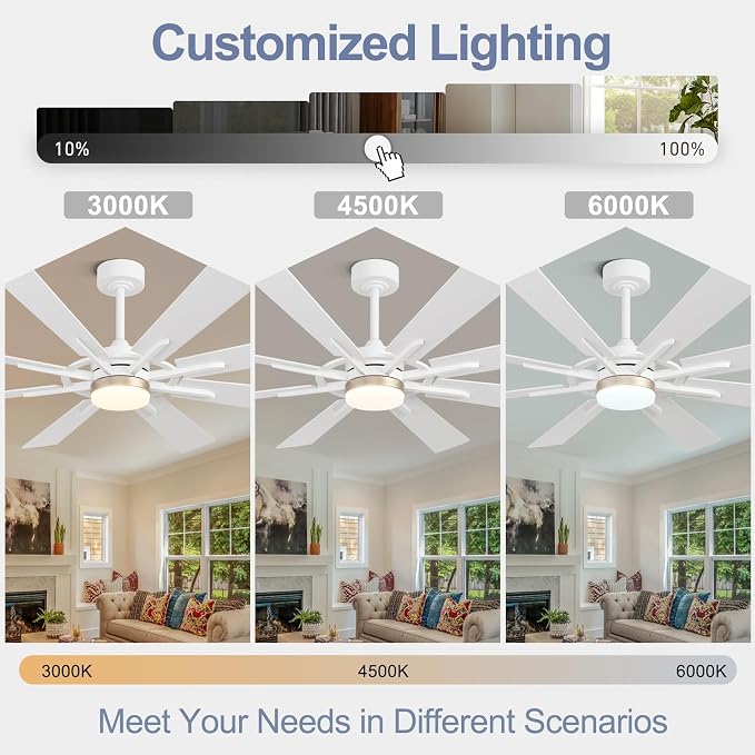60 Inch Smart Ceiling Fan, White Indoor/Outdoor Ceiling Fans with Lights and Remote, Compatible with, alternate view 7