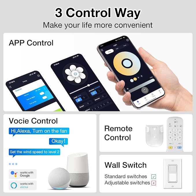 60 Inch Smart Ceiling Fans with Lights and Remote,Quiet DC Motor,3 color for Outdoor Indoor Modern Farmhouse Ceiling Fan