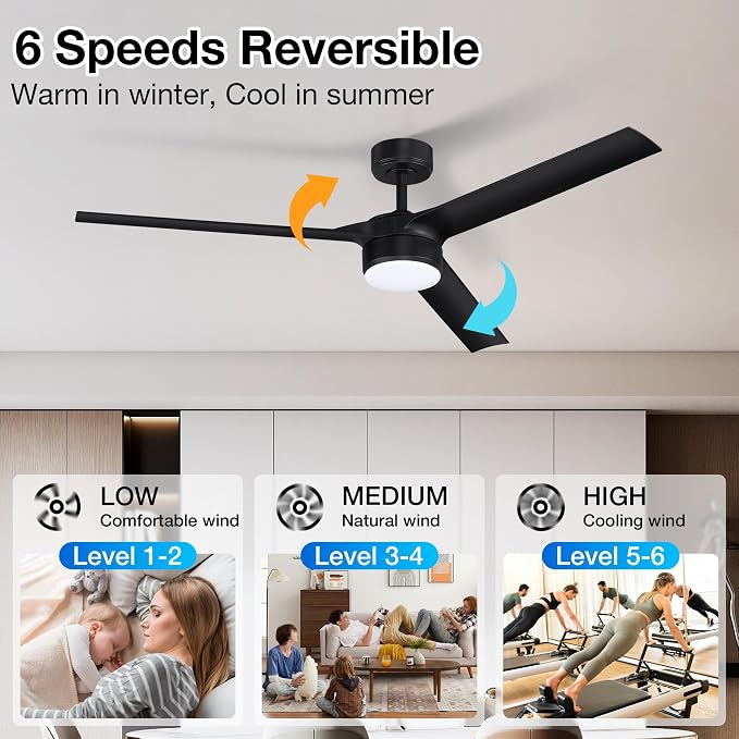 60 Inch Smart Ceiling Fans with Lights and Remote,Quiet DC Motor,3 color for Outdoor Indoor Modern Farmhouse Ceiling Fan