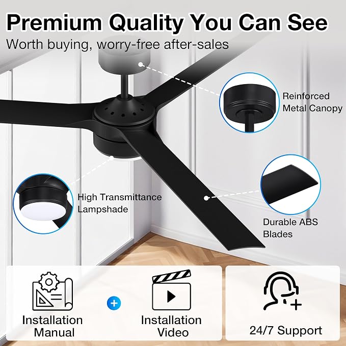 60 Inch Smart Ceiling Fans with Lights and Remote,Quiet DC Motor,3 color for Outdoor Indoor Modern Farmhouse Ceiling Fan