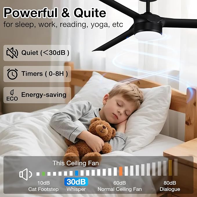 60 Inch Smart Ceiling Fans with Lights and Remote,Quiet DC Motor,3 color for Outdoor Indoor Modern Farmhouse Ceiling Fan