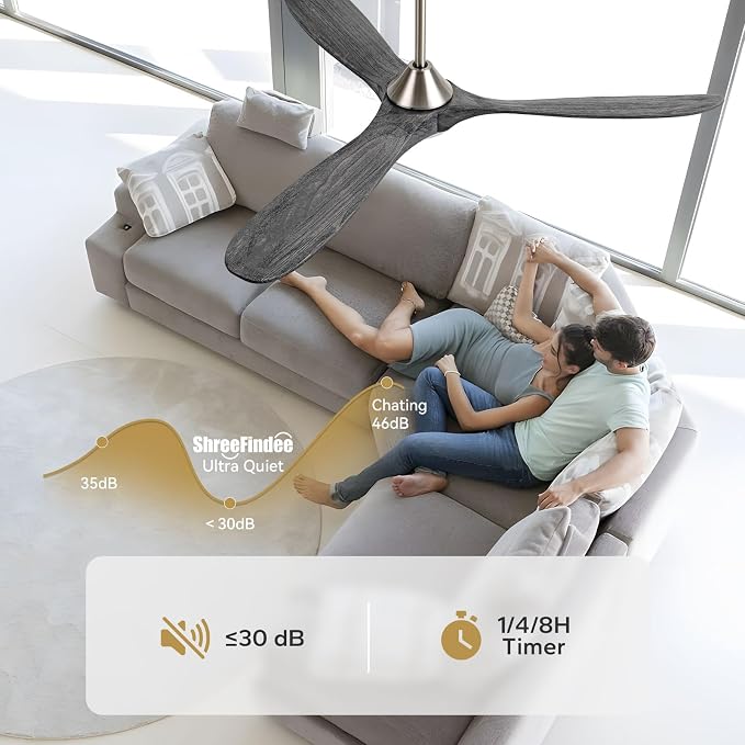 60 Inch Smart Outdoor Ceiling Fans with Light Alexa/Tuya App/Remote Control, Modern Gray Wood DC Ceiling Fan with Dimmable