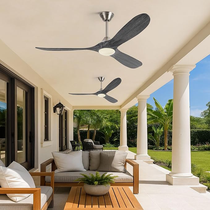 60 Inch Smart Outdoor Ceiling Fans with Light Alexa/Tuya App/Remote Control, Modern Gray Wood DC Ceiling Fan with Dimmable