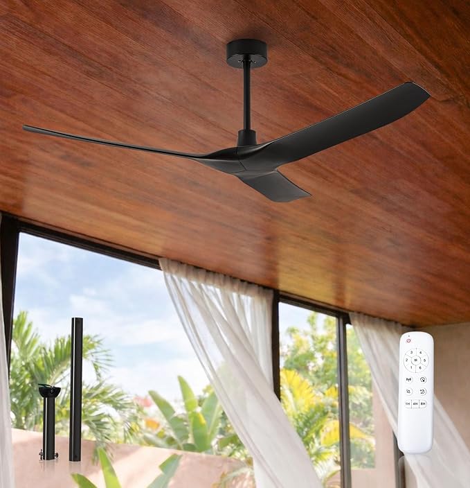 60 Inch Ultra-thin Ceiling Fan Without Lights, Whole Aluminum DC Motor and Blades,6 Speed Adjustable Black Indoor Outdoor