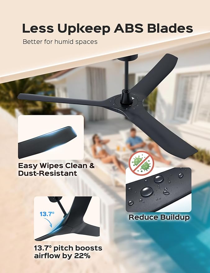 60 Inch Ultra-thin Ceiling Fan Without Lights, Whole Aluminum DC Motor and Blades,6 Speed Adjustable Black Indoor Outdoor