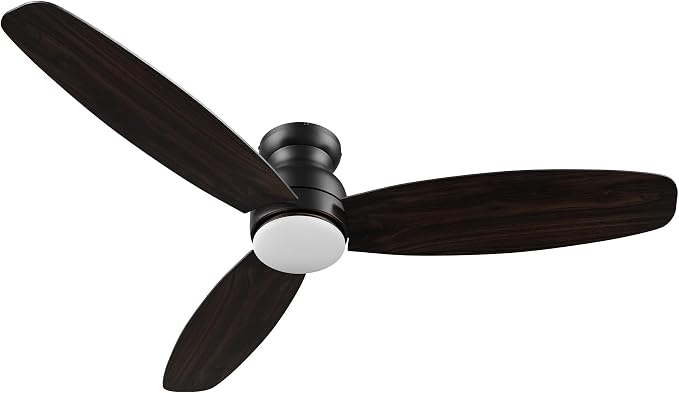 60 Inches Black Ceiling Fan with Light Flush Mount, DC 10 Speeds Silent Ceiling Fan with Remote, 3 Dual Finish Blades, 3