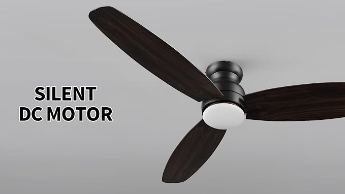 60 Inches Black Ceiling Fan with Light Flush Mount, DC 10 Speeds Silent Ceiling Fan with Remote, 3 Dual Finish Blades, 3