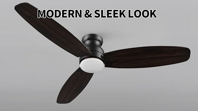 60 Inches Black Ceiling Fan with Light Flush Mount, DC 10 Speeds Silent Ceiling Fan with Remote, 3 Dual Finish Blades, 3