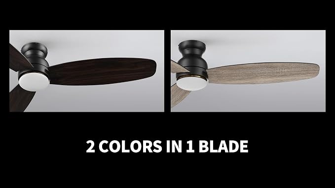 60 Inches Black Ceiling Fan with Light Flush Mount, DC 10 Speeds Silent Ceiling Fan with Remote, 3 Dual Finish Blades, 3
