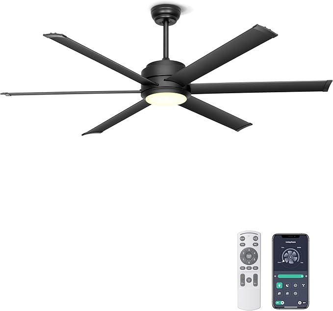 60" Industrial Ceiling Fan with Lights - Remote & APP Control, Dimmable, DC Motor, Outdoor Fan with Aluminum Blades for Patio