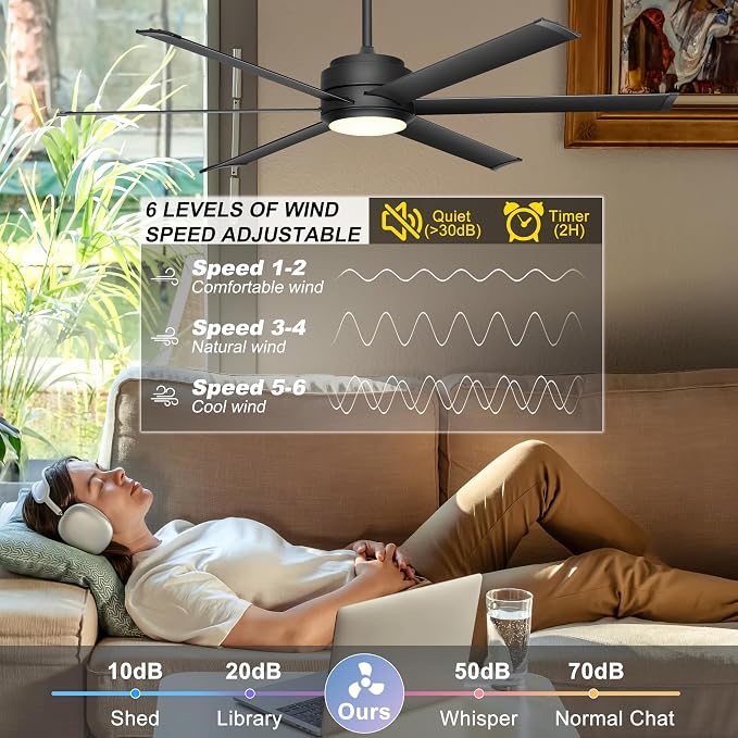 60" Industrial Ceiling Fan with Lights - Remote & APP Control, Dimmable, DC Motor, Outdoor Fan with Aluminum Blades for Patio