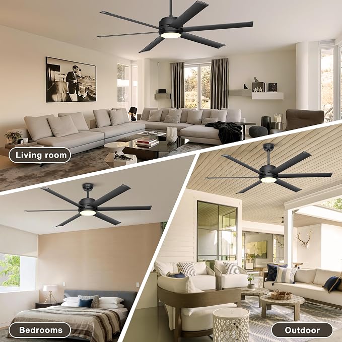 60" Industrial Ceiling Fan with Lights - Remote & APP Control, Dimmable, DC Motor, Outdoor Fan with Aluminum Blades for Patio