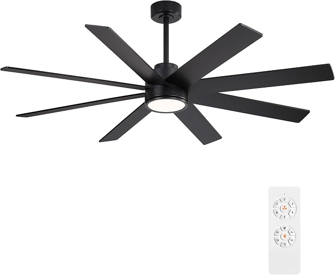60" Large DC Ceiling Fans with Lights and Remote, 3 Downrods, 8 Plywood Blades, 6-Speeds Reversible DC Motor, 3CCT, Indoor
