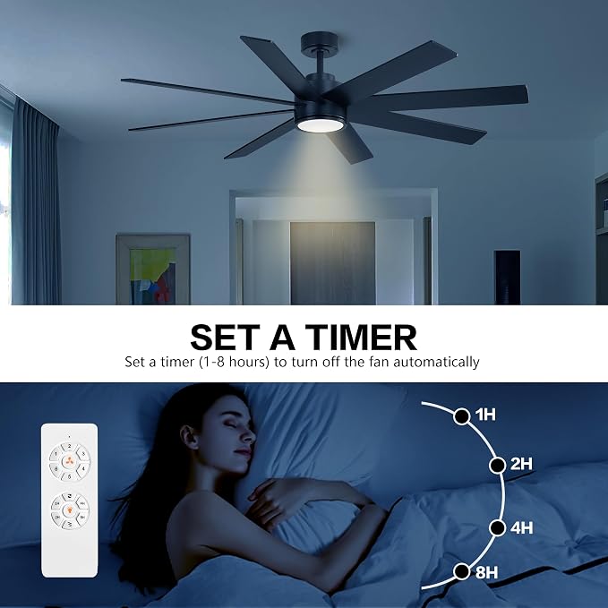 60" Large DC Ceiling Fans with Lights and Remote, 3 Downrods, 8 Plywood Blades, 6-Speeds Reversible DC Motor, 3CCT, Indoor