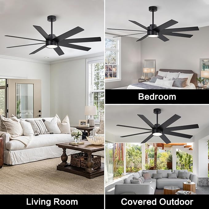 60" Large DC Ceiling Fans with Lights and Remote, 3 Downrods, 8 Plywood Blades, 6-Speeds Reversible DC Motor, 3CCT, Indoor
