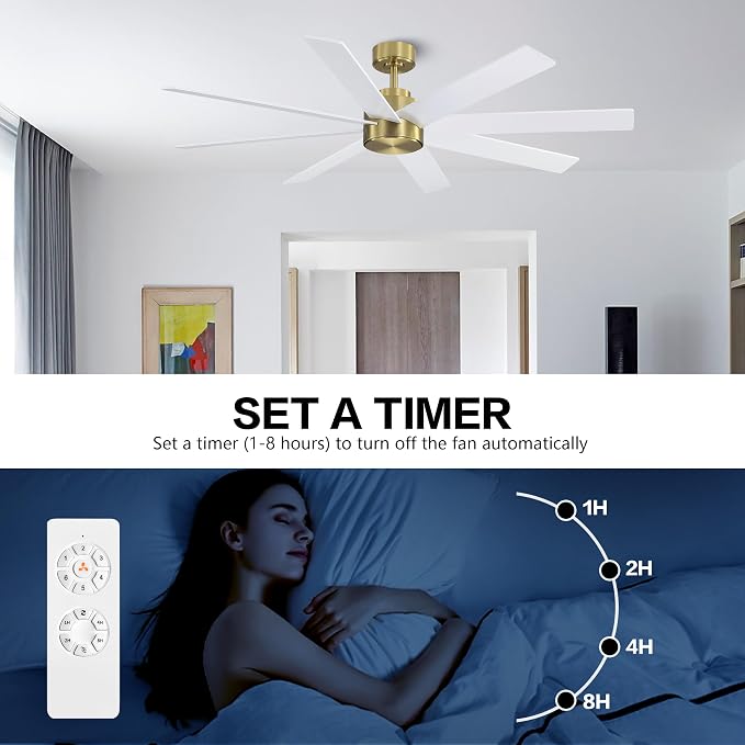 60" Large DC Ceiling Fans without Lights, 3 Downrods, 8 Plywood Blades, 6-Speeds Reversible DC Motor, Indoor Ceiling Fan No