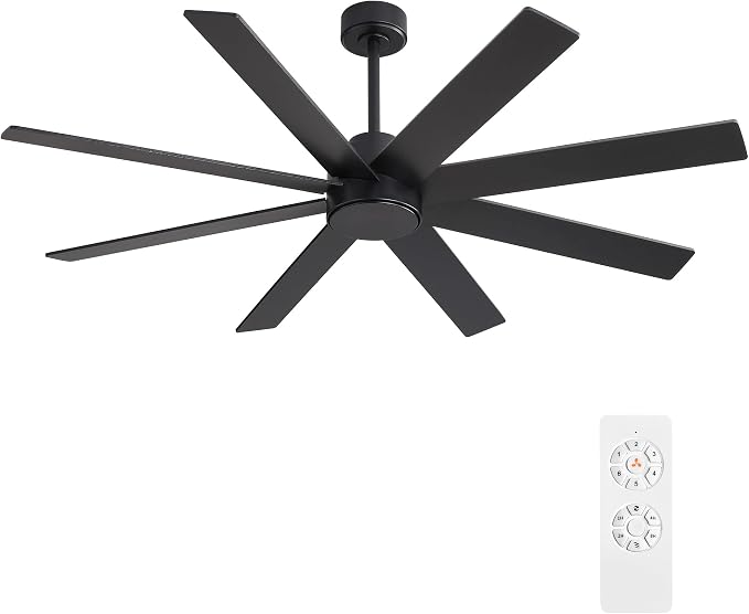 60" Large DC Ceiling Fans without Lights, 3 Downrods, 8 Plywood Blades, 6-Speeds Reversible DC Motor, Indoor Ceiling Fan No