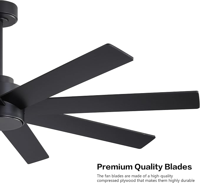 60" Large DC Ceiling Fans without Lights, 3 Downrods, 8 Plywood Blades, 6-Speeds Reversible DC Motor, Indoor Ceiling Fan No