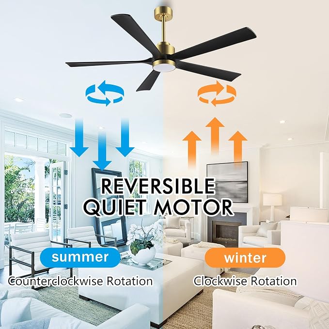 60" Modern Ceiling Fan with Light and Remote Control, 5 Solid Wood Blades 6-Speed Noiseless Reversible DC Motor, alternate