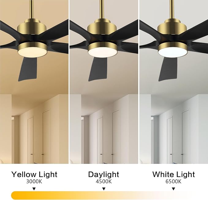 60" Modern Ceiling Fan with Light and Remote Control, 5 Solid Wood Blades 6-Speed Noiseless Reversible DC Motor, alternate
