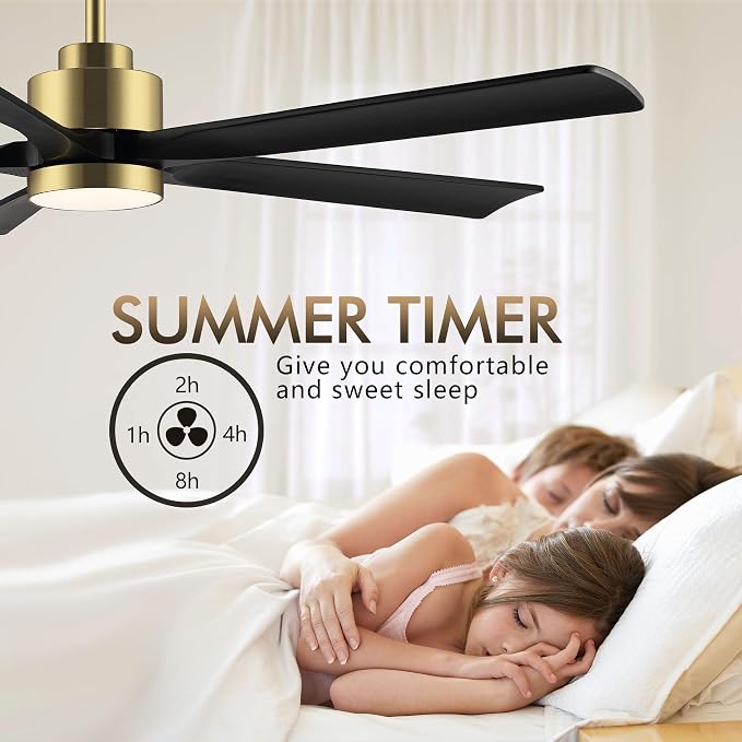 60" Modern Ceiling Fan with Light and Remote Control, 5 Solid Wood Blades 6-Speed Noiseless Reversible DC Motor, alternate