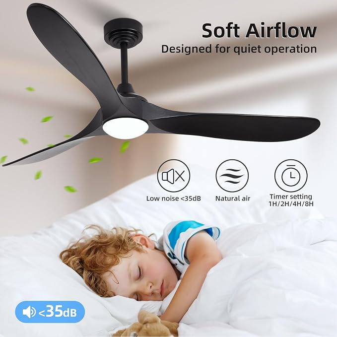 60” Outdoor Ceiling Fan with Light 3 Downrods, Smart Wood Ceiling Fan Compatible with Alexa/Google/App, 3 Blades Modern Black