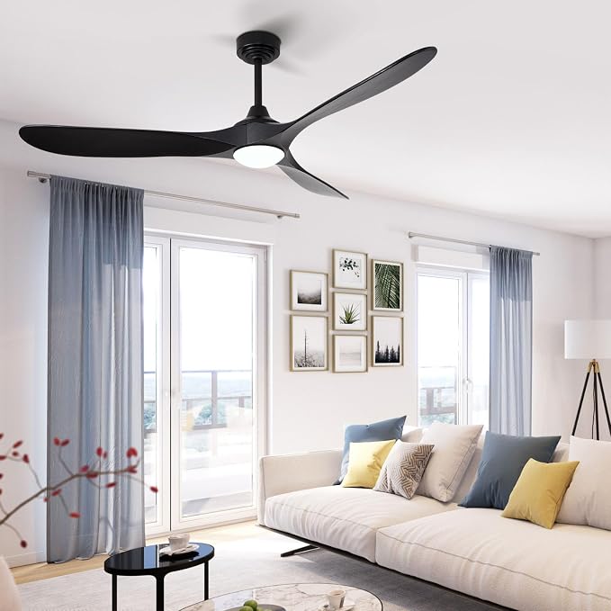 60” Outdoor Ceiling Fan with Light 3 Downrods, Smart Wood Ceiling Fan Compatible with Alexa/Google/App, 3 Blades Modern Black