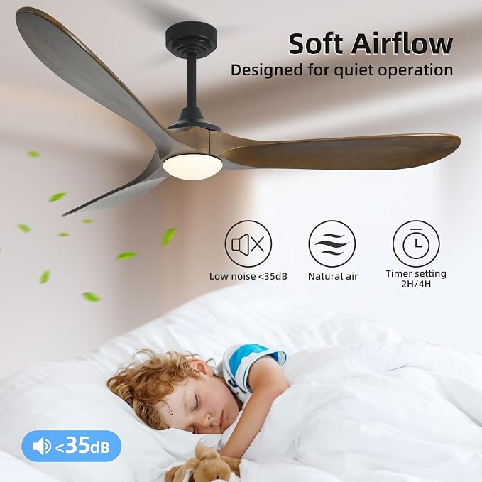 60” Outdoor Ceiling Fan with Light 3 Downrods, Smart Wood Ceiling Fan Compatible with Alexa/Google/App, 3 Blades Modern