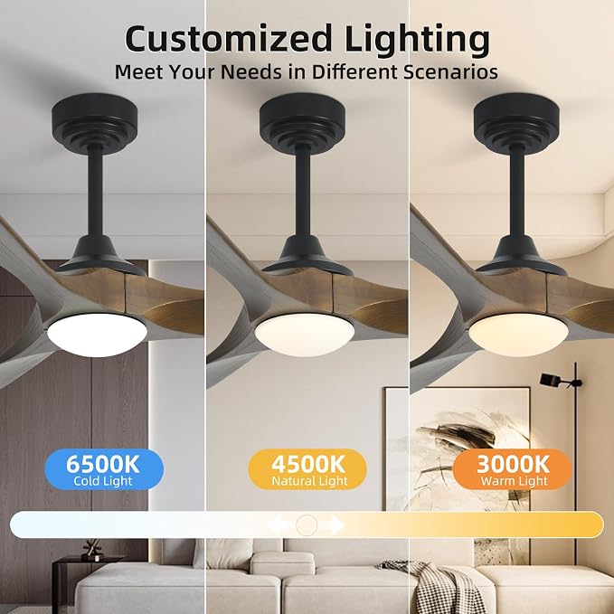 60” Outdoor Ceiling Fan with Light 3 Downrods, Smart Wood Ceiling Fan Compatible with Alexa/Google/App, 3 Blades Modern