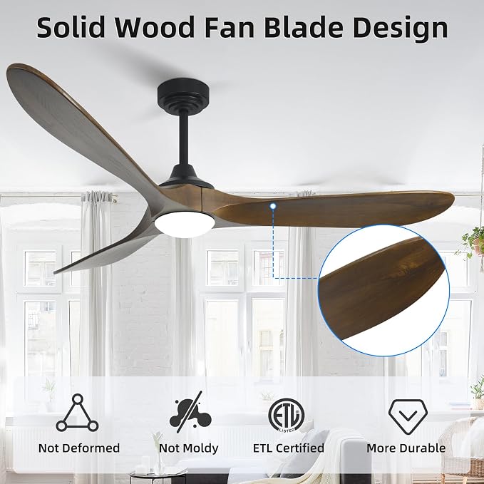 60” Outdoor Ceiling Fan with Light 3 Downrods, Smart Wood Ceiling Fan Compatible with Alexa/Google/App, 3 Blades Modern