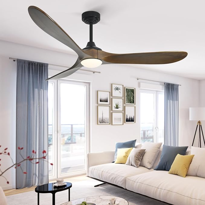 60” Outdoor Ceiling Fan with Light 3 Downrods, Smart Wood Ceiling Fan Compatible with Alexa/Google/App, 3 Blades Modern