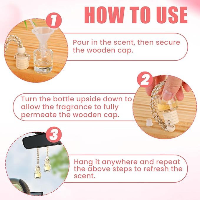 60 Pcs car Diffuser Bottle Set with Wooden Caps,Dropper and Funnel, Empty Glass car air freshener Bottle Bulk Hanging