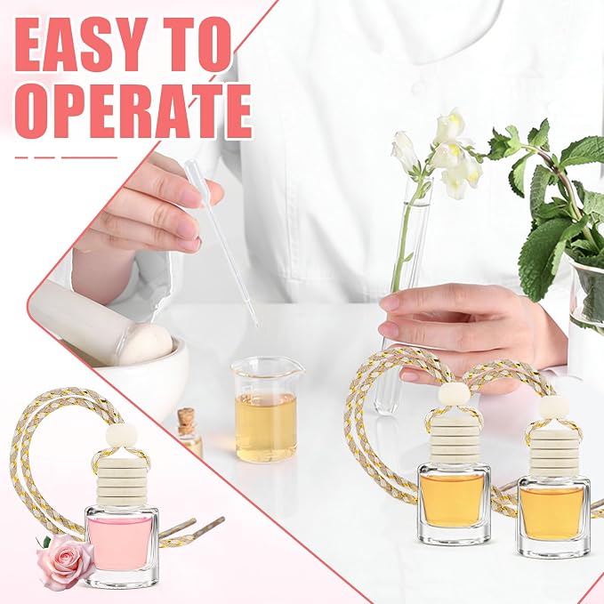 60 Pcs car Diffuser Bottle Set with Wooden Caps,Dropper and Funnel, Empty Glass car air freshener Bottle Bulk Hanging