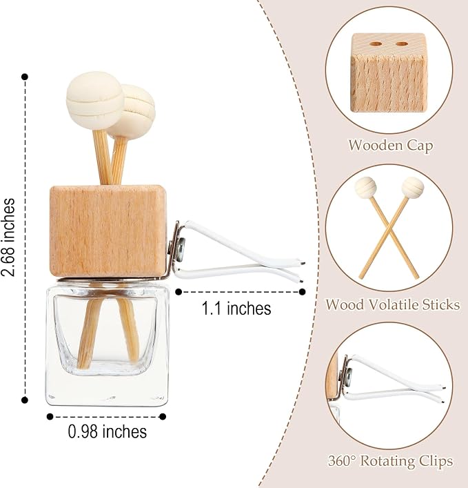 60 Pcs Car Diffuser Bottles Empty Bulk Vent Clip Car Air Freshener Diffuser for Essential Oil Perfume Glass Bottle with