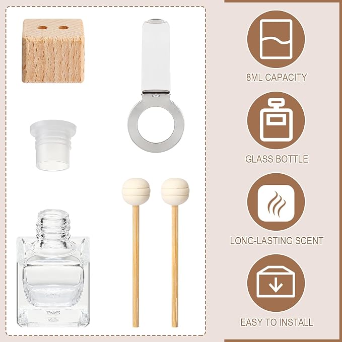 60 Pcs Car Diffuser Bottles Empty Bulk Vent Clip Car Air Freshener Diffuser for Essential Oil Perfume Glass Bottle with