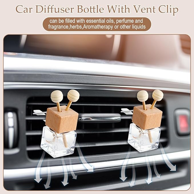 60 Pcs Car Diffuser Bottles Empty Bulk Vent Clip Car Air Freshener Diffuser for Essential Oil Perfume Glass Bottle with
