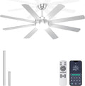 60'' Silver Ceiling Fans with Lights - 8 Blades Ceiling Fan Remote/APP Control, Dimmable, Silent DC Motor Ceiling Fan for