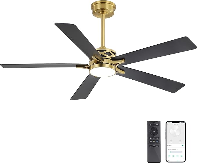 60" Smart Ceiling Fan with Lights and 3 Downrods, 5 Plywood Blades, 6 Speeds Reversible DC Motor, Works with Alexa and Google