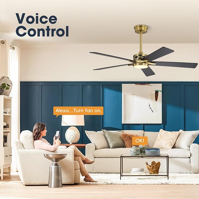 60" Smart Ceiling Fan with Lights and 3 Downrods, 5 Plywood Blades, 6 Speeds Reversible DC Motor, Works with Alexa and Google