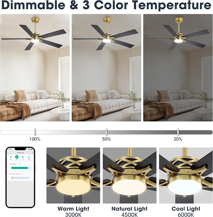 60" Smart Ceiling Fan with Lights and 3 Downrods, 5 Plywood Blades, 6 Speeds Reversible DC Motor, Works with Alexa and Google