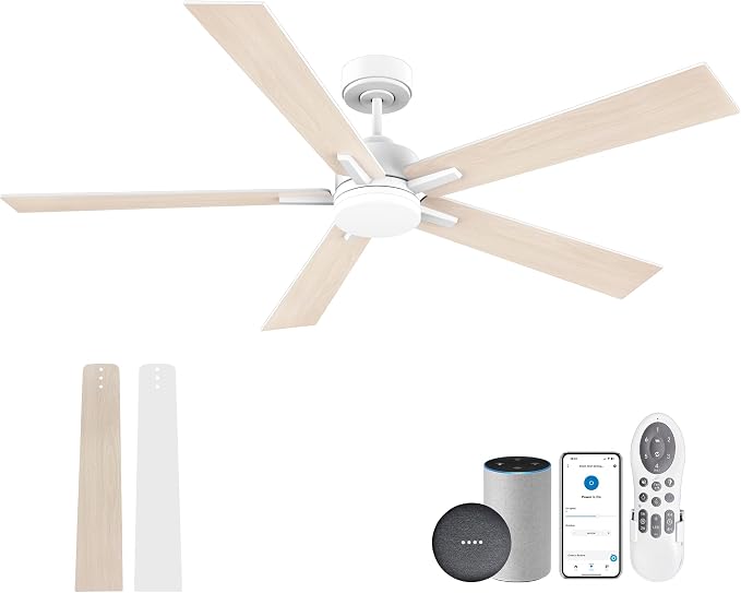 60” Smart Ceiling Fan with Lights Remote,Control via Alexa Google Voice App Wifi,Silent DC Motor,Dimmable,Outdoor Indoor