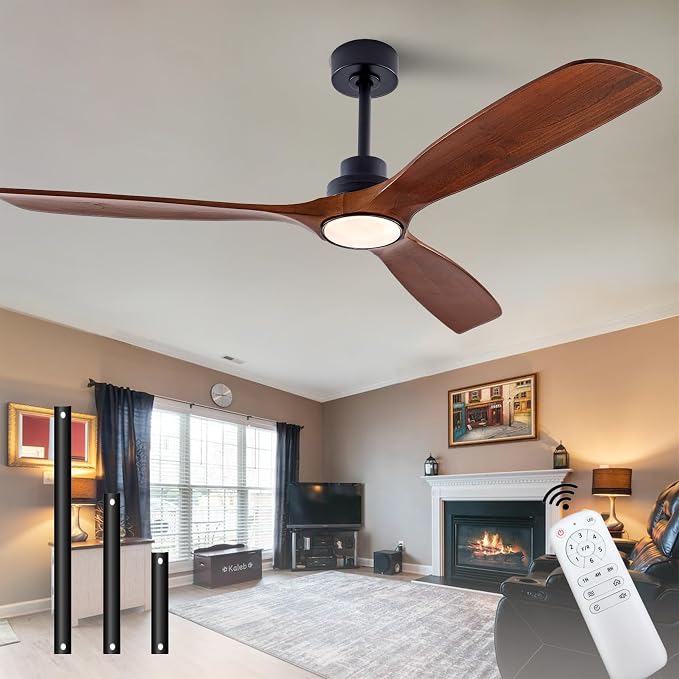 60" Wood Ceiling Fan with Lights Remote Control,Quiet DC Motor 3 Blade Ceiling Fans for Patio Living Room, Bedroom