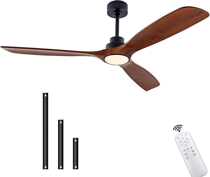 60" Wood Ceiling Fan with Lights Remote Control,Quiet DC Motor 3 Blade Ceiling Fans for Patio Living Room, Bedroom