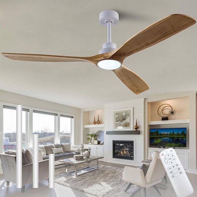 60" Wood Ceiling Fan with Lights Remote Control,Quiet DC Motor 3 Blade Ceiling Fans for Patio Living Room, Bedroom