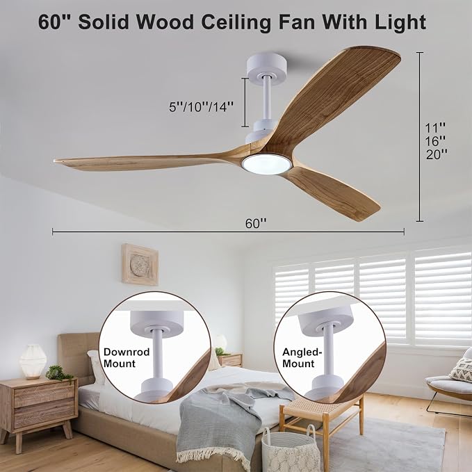 60" Wood Ceiling Fan with Lights Remote Control,Quiet DC Motor 3 Blade Ceiling Fans for Patio Living Room, Bedroom